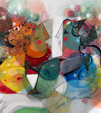 L'eau qui coule - Original Acrylic on Paper - 8.3 x 11.8 in